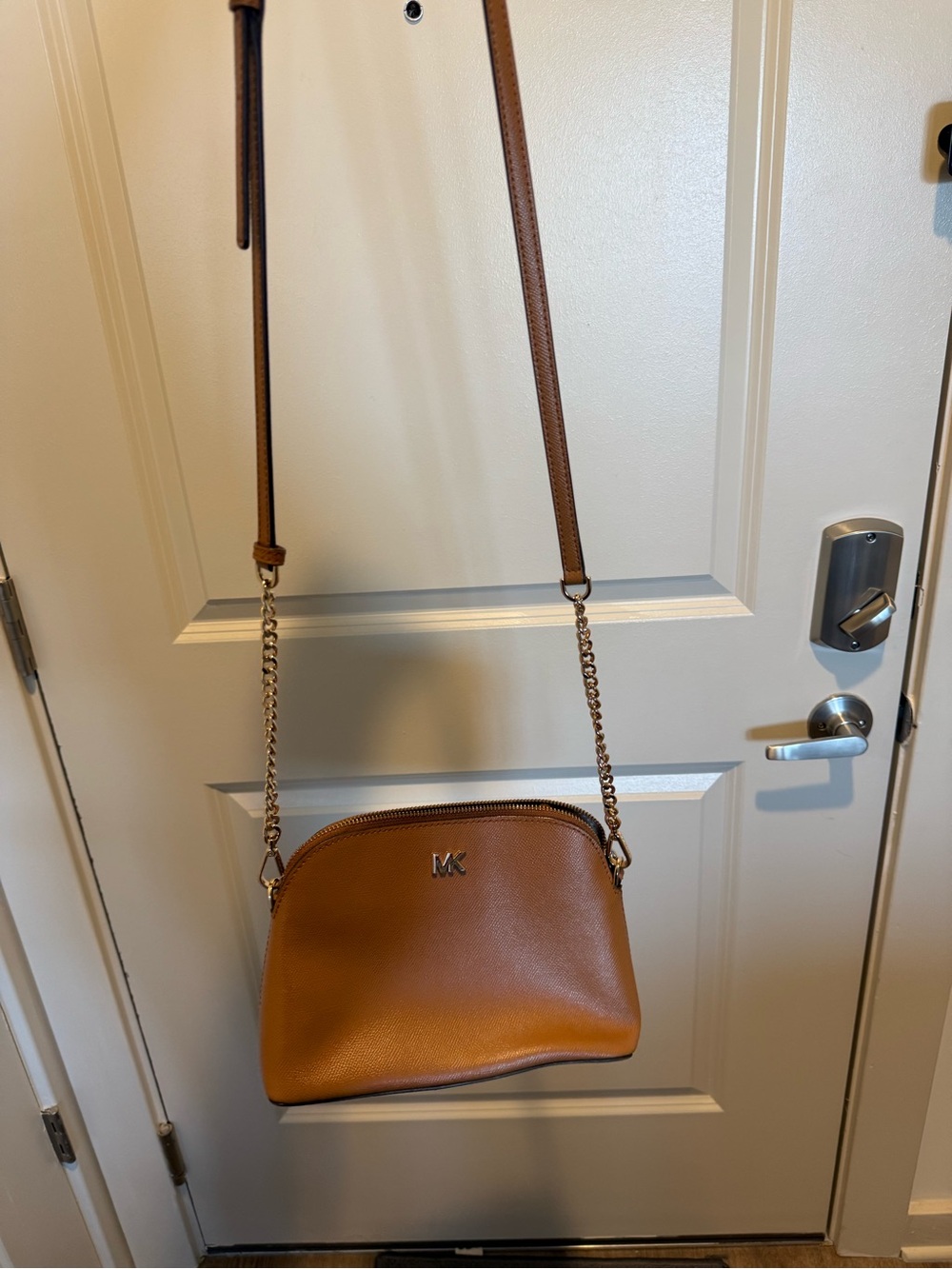Michael Kors Brown Leather Crossbody with Gold Chain Strap
